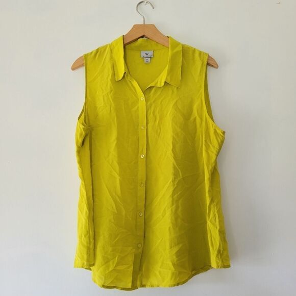 Worthington 100% Silk Women's Sleeveless Button-Up Top Acid Yellow/Green XL - Picture 1 of 6